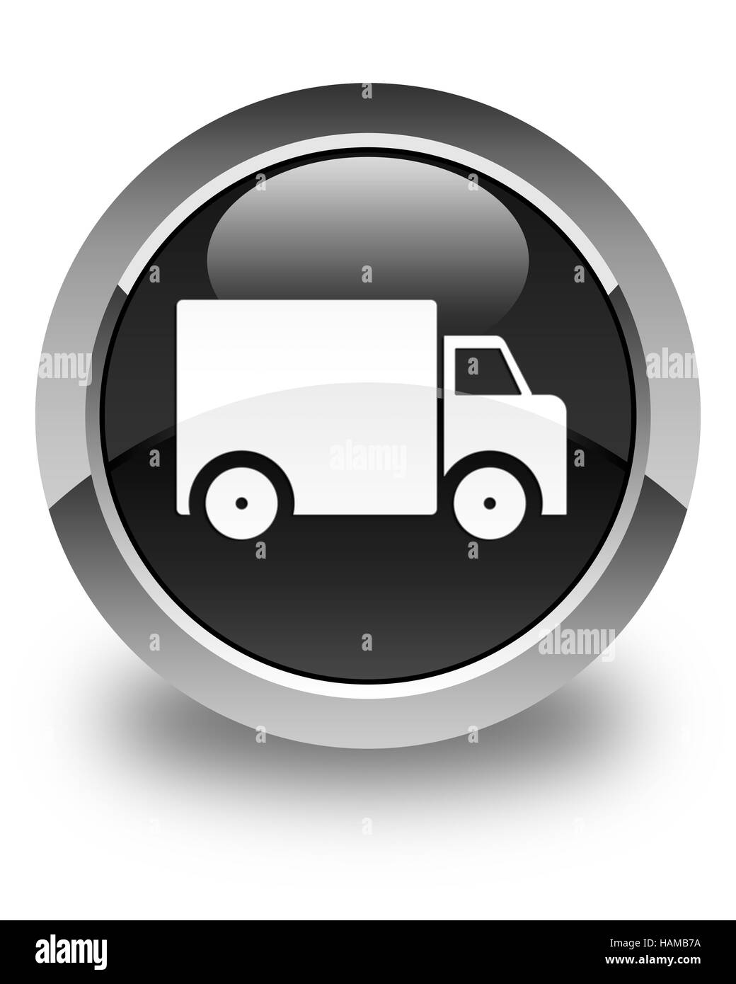 Camion de livraison isolé sur l'icône bouton rond noir brillant abstract illustration Banque D'Images