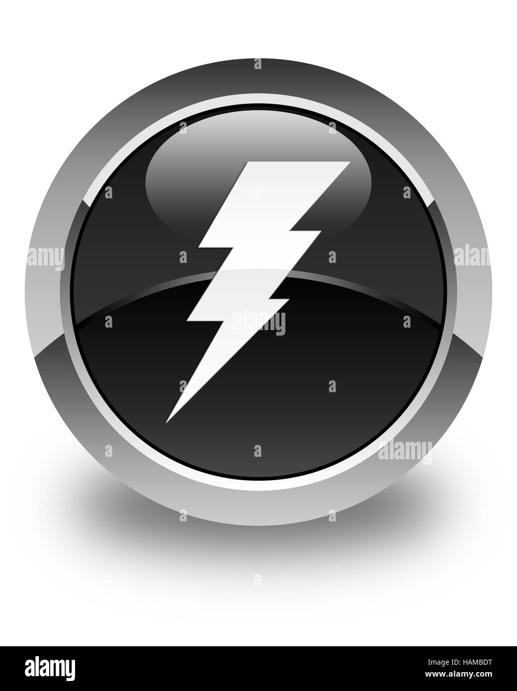L'icône d'électricité isolé sur bouton rond noir brillant abstract illustration Banque D'Images