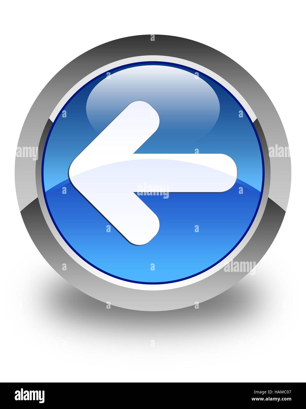 L'icône flèche arrière isolé sur le bouton rond bleu brillant abstract illustration Banque D'Images