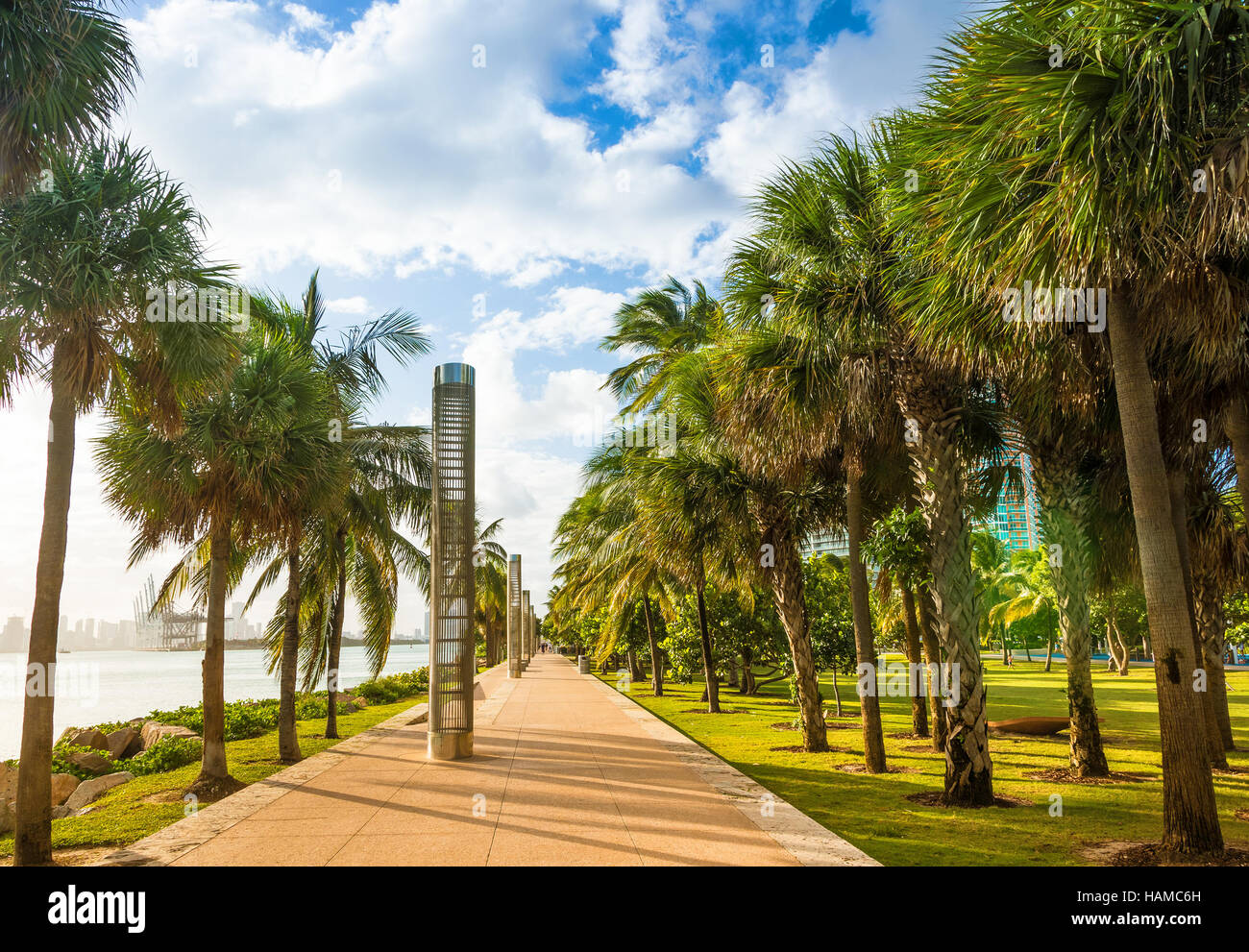 Promenade at South Pointe Park dans la région de South Beach, Miami Beach, Floride, USA. Banque D'Images