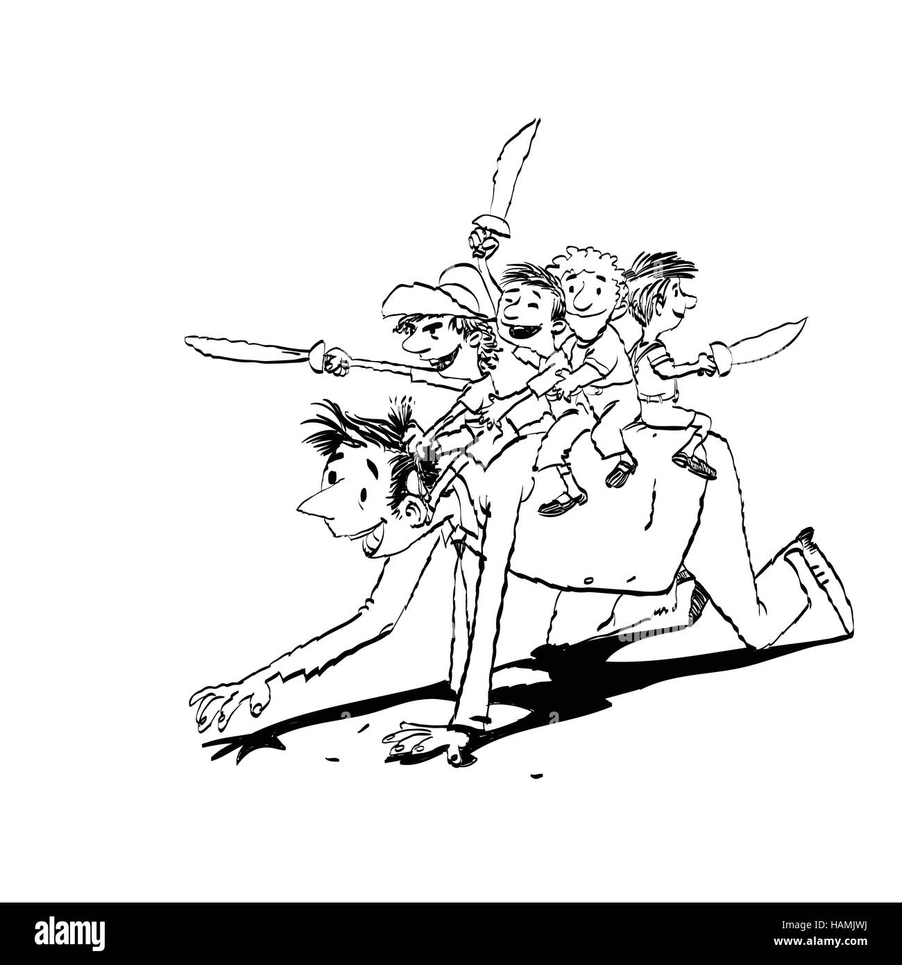 Papa joue avec les enfants dans l'établissement Knights Illustration de Vecteur