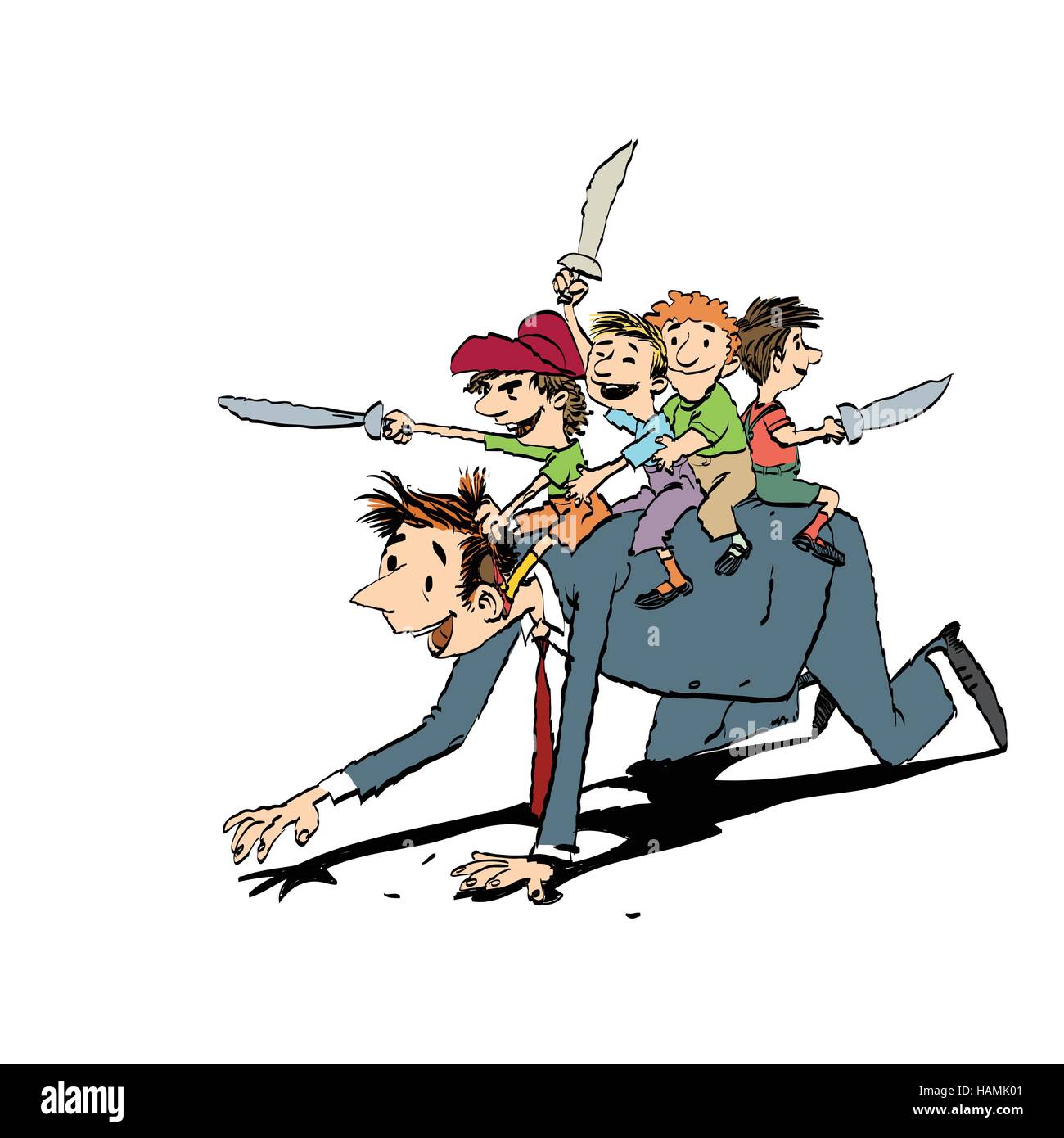 Papa joue avec les enfants dans l'établissement Knights Illustration de Vecteur