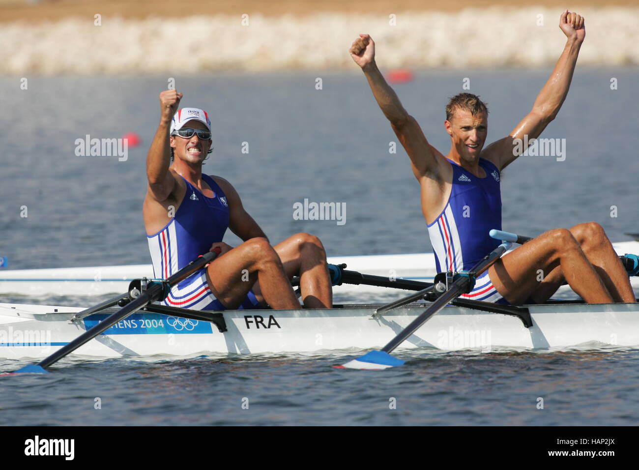 S VIEILLEDENT & UN HARDY FRANCE Athènes Grèce 21 Août 2004 Banque D'Images