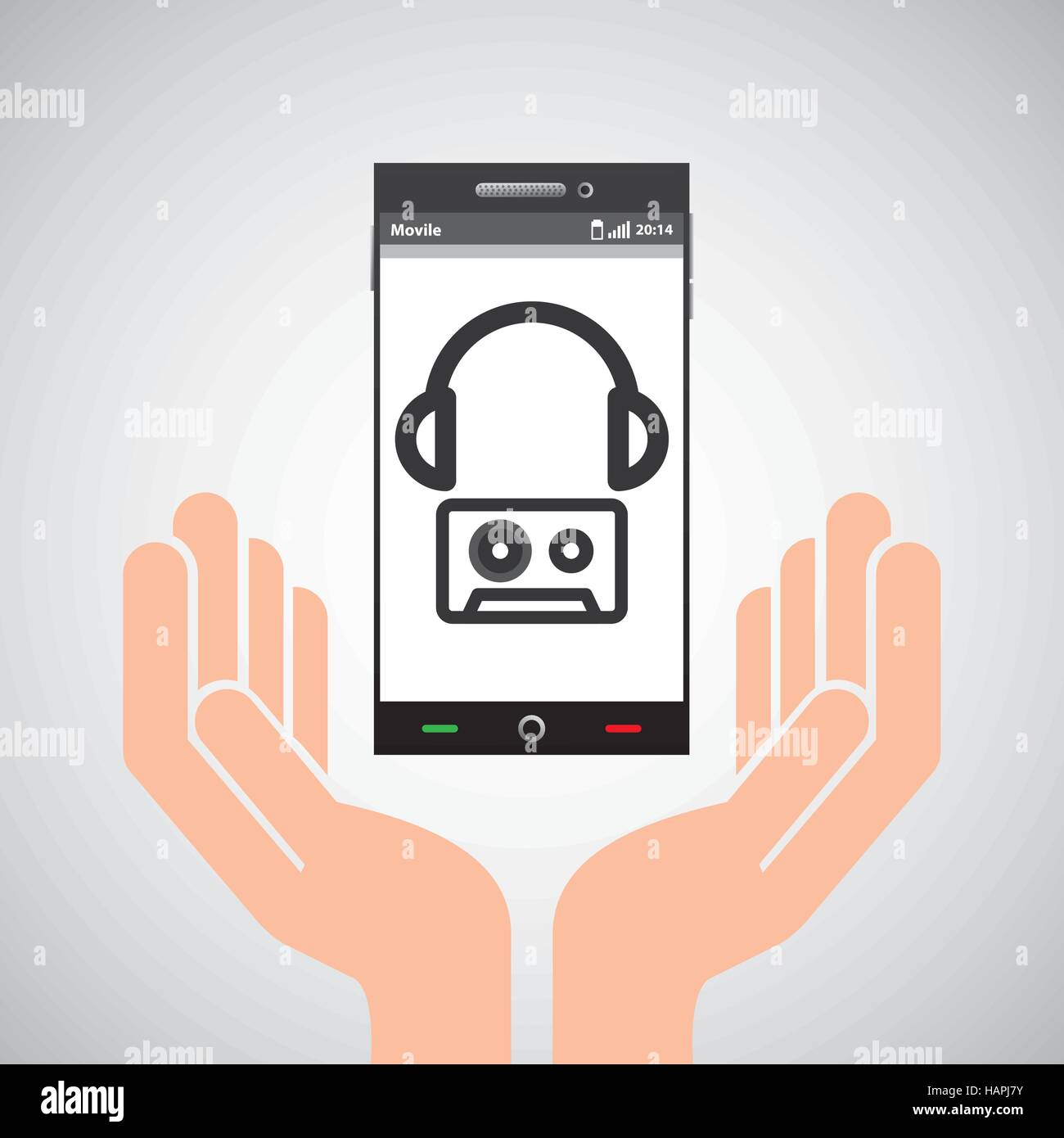Téléphone mobile main cassette casque music vector illustration eps 10 Illustration de Vecteur