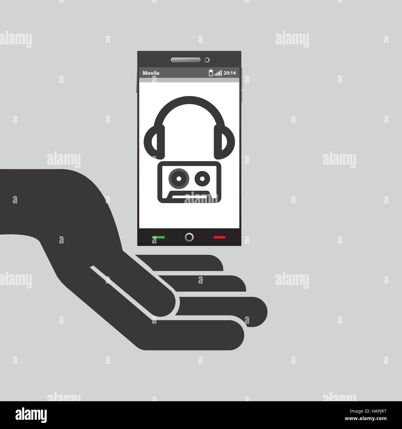 Téléphone mobile main cassette casque music vector illustration eps 10 Illustration de Vecteur