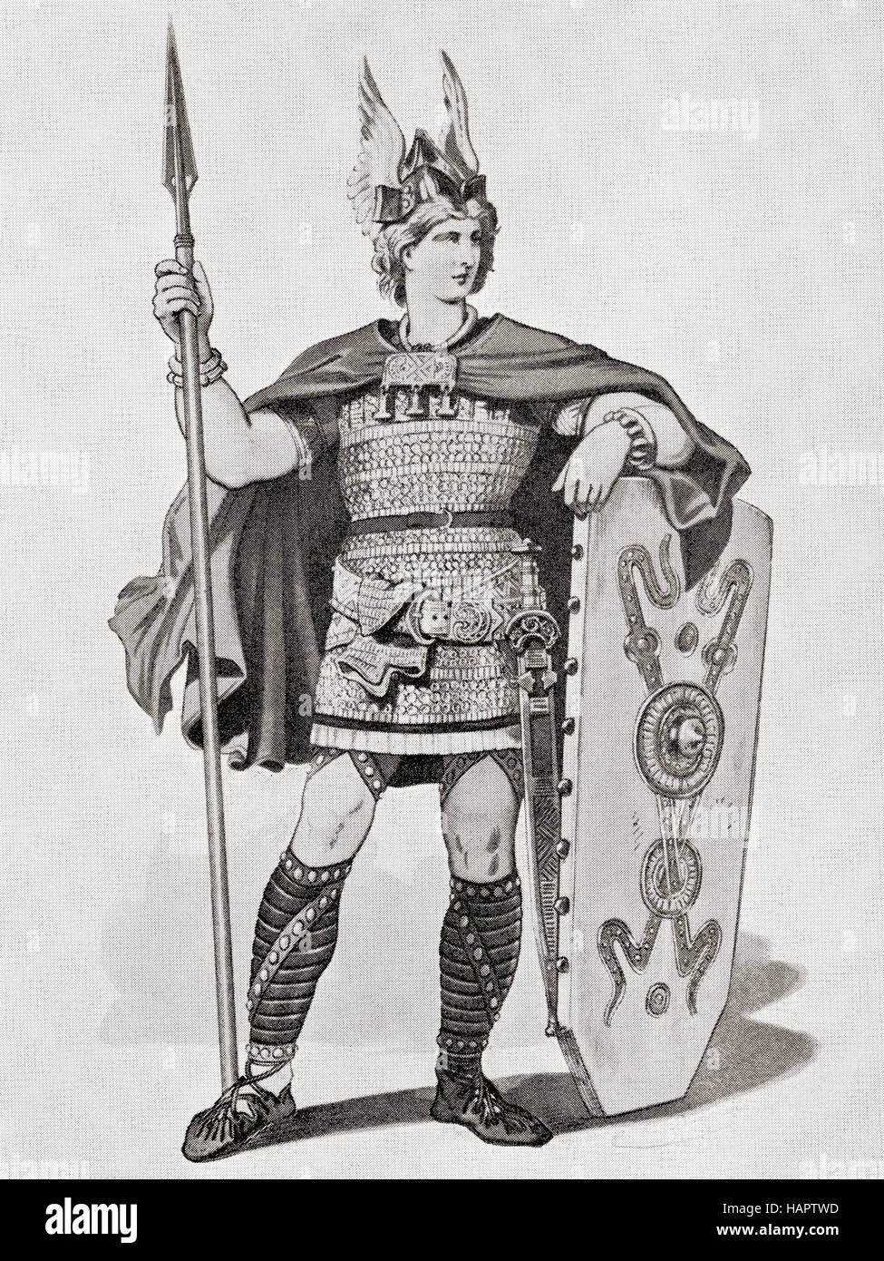 Siegfried. Une conception de costumes réalisés pour la production de Bayreuth de l'opéra de Richard Wagner de 1876, Siegfried. Banque D'Images