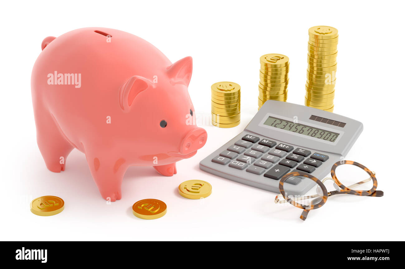 Piggy Bank Accounting - les pièces en euros Banque D'Images