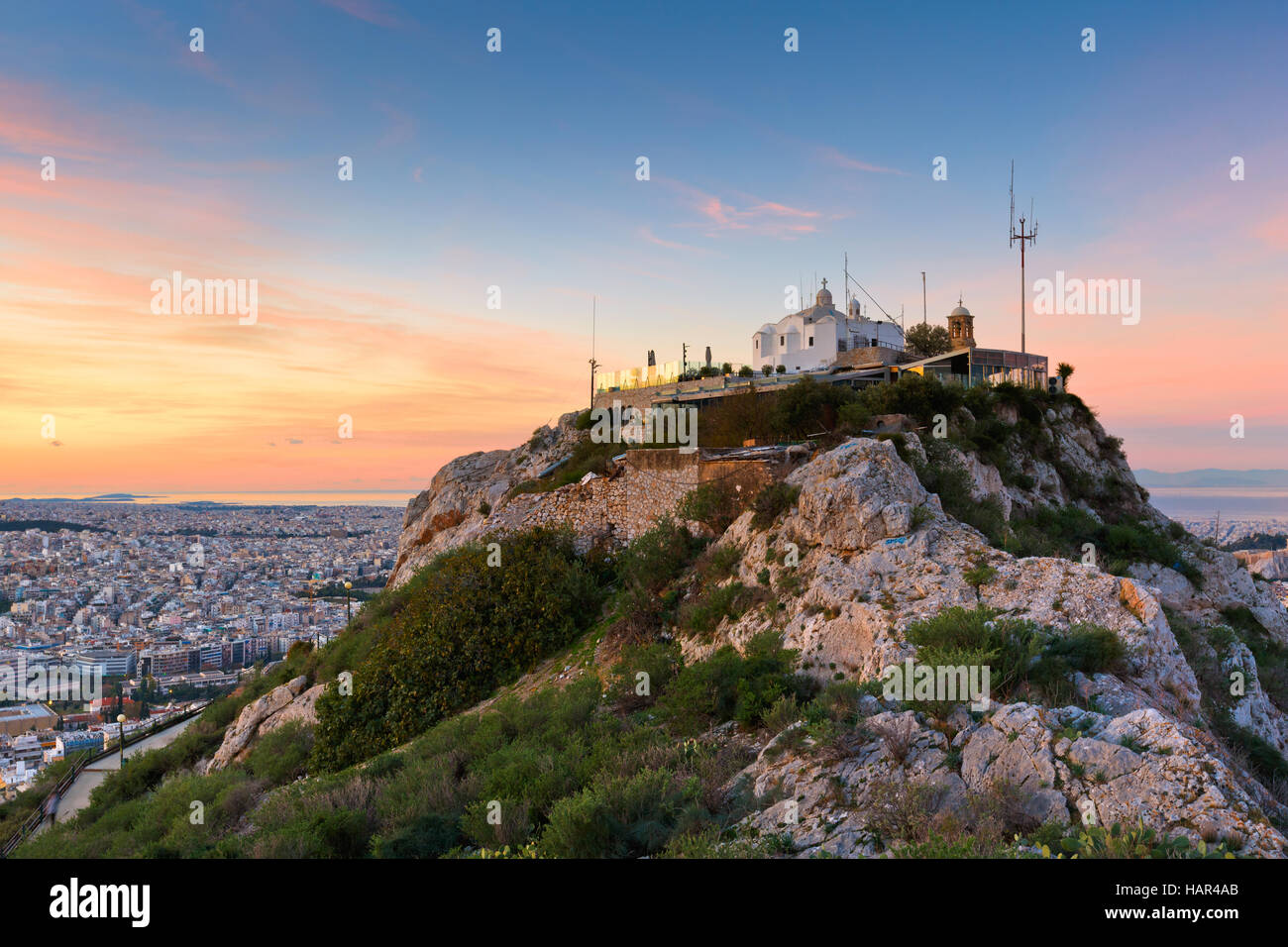 Vue d'Athènes depuis la colline du Lycabette, Grèce. Banque D'Images