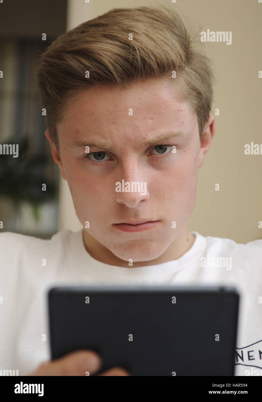 Adolescent avec une tablette iPad Mini Apple Banque D'Images