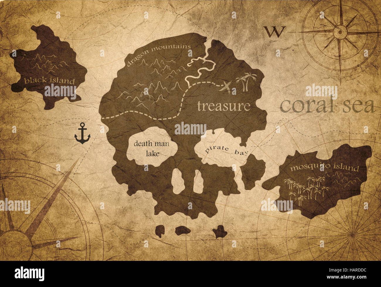 Le Tresor De L'ile Du Crane Solution Carte de l'île du crâne Banque D'Images, Photo Stock: 127134600 - Alamy