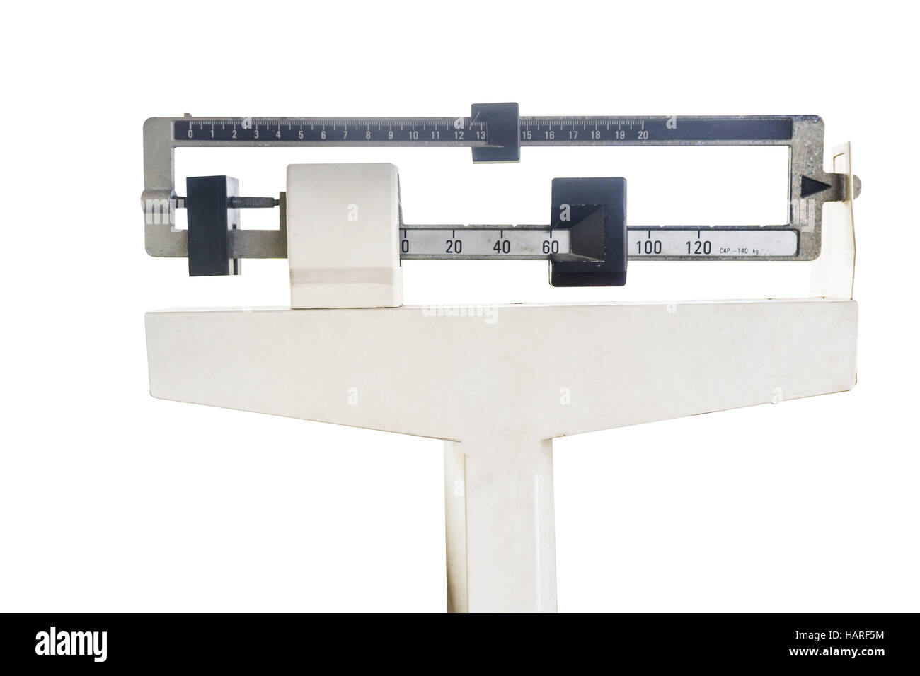 Les balances à plate-forme de pesage machine fer isolé sur blanc. Banque D'Images