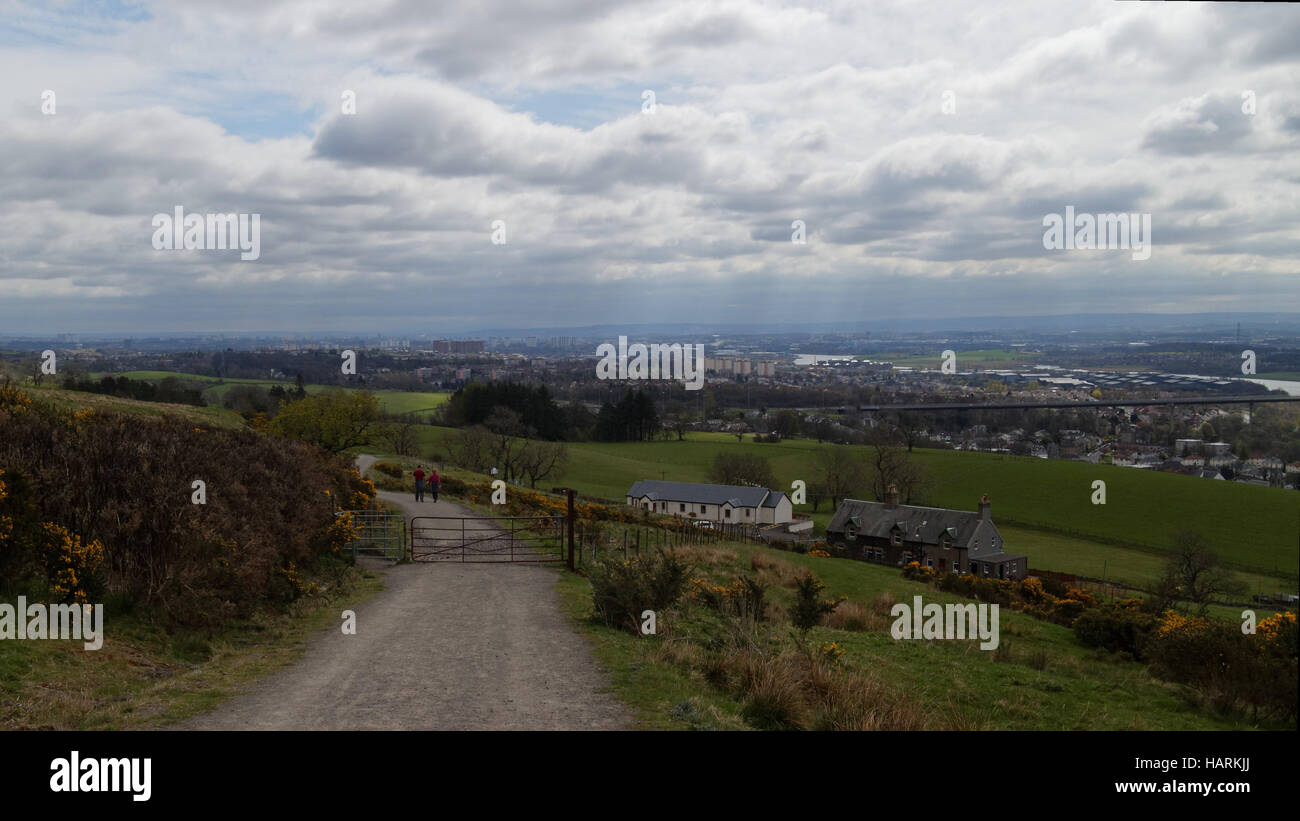 À partir de l'kilpatrick hills avant Erskine Bridge et le Clyde à la rivière jusqu'au centre-ville de Glasgow center Banque D'Images