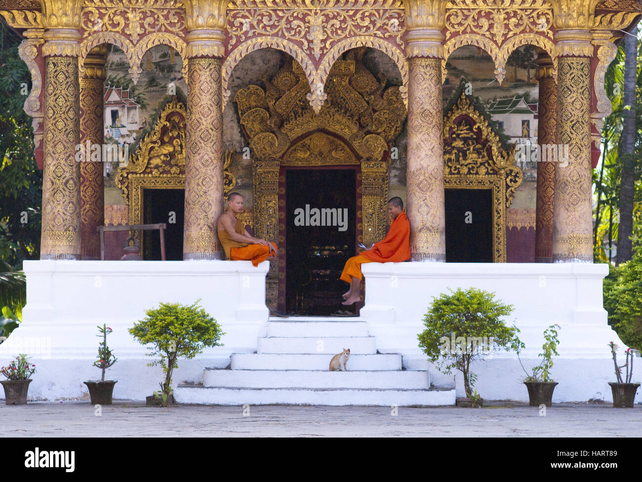 Buddhistische Mönche im Tempel Banque D'Images