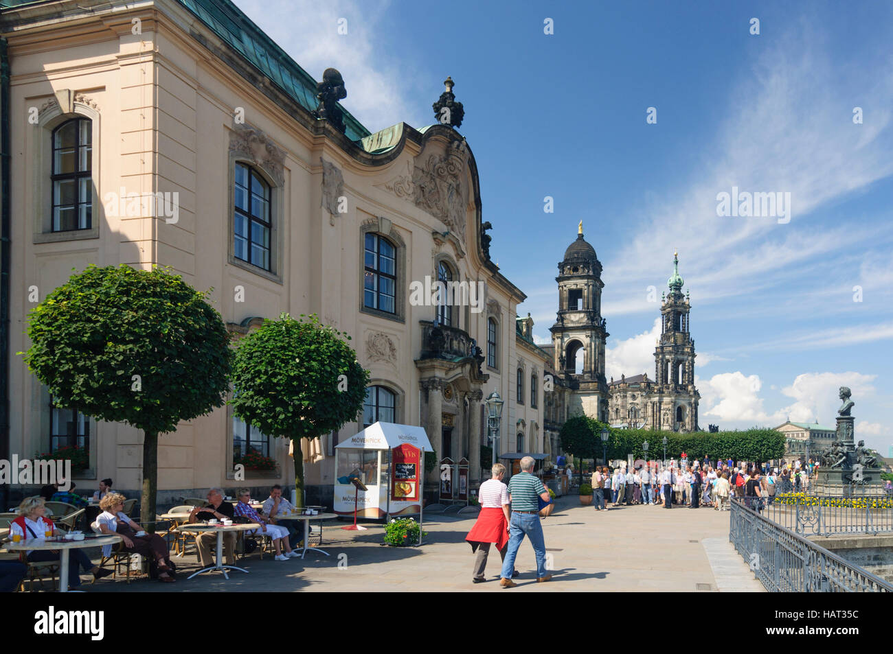 Dresde : Terrasse de Brühl avec Sekundogenitur, la State House, la cathédrale, le Semperoper, , Sachsen, Saxe, Allemagne Banque D'Images