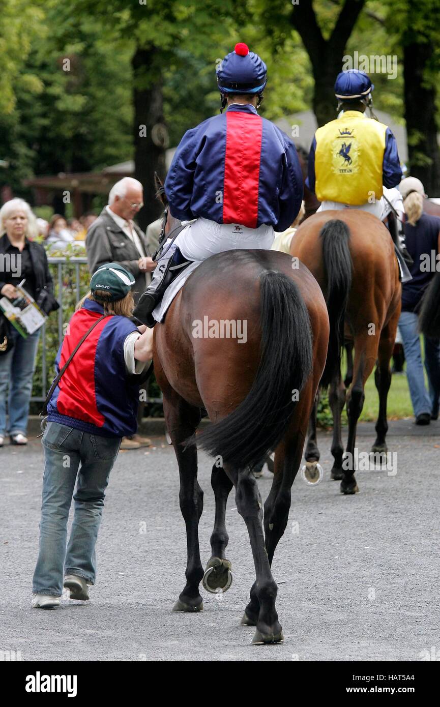 Jockey sur un cheval, sixième jour de course sur 9.8.08 à Dresden-Seidnitz race course, Saxe Banque D'Images