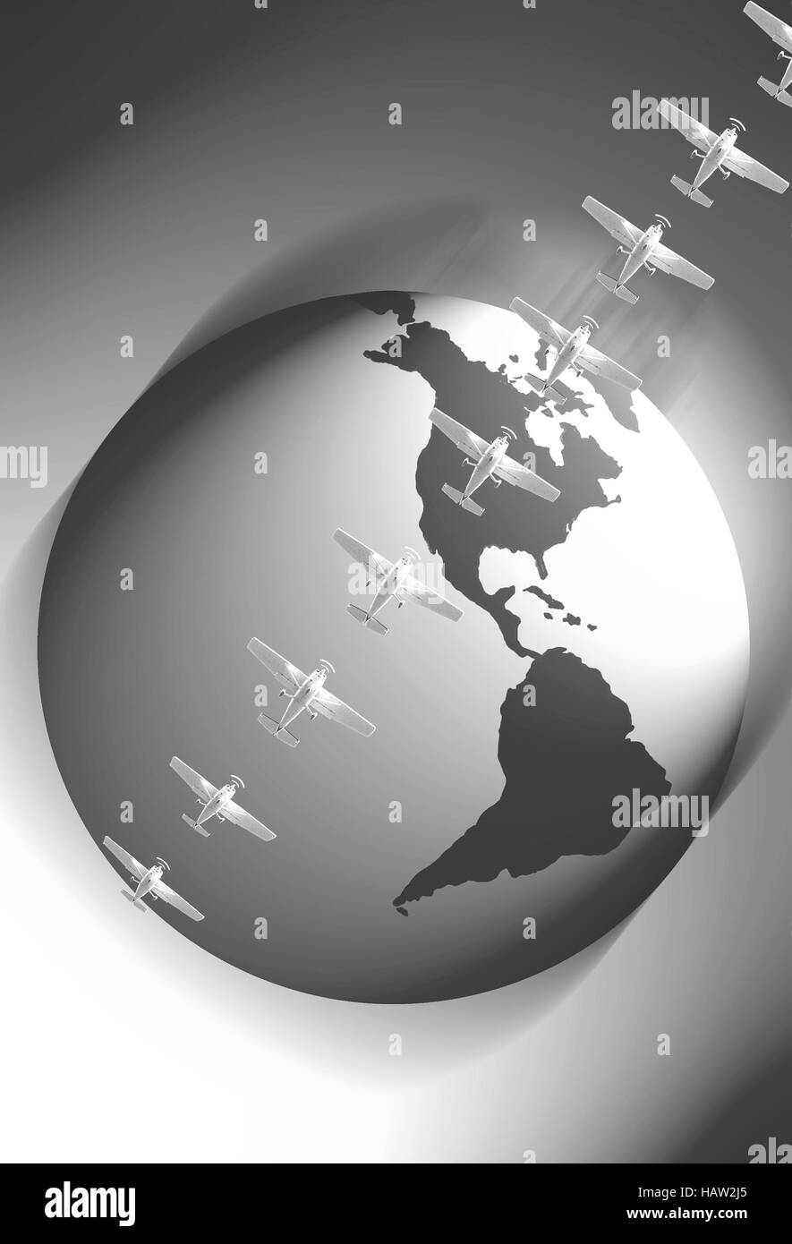 Les avions et globe photo illustration, avec l'hémisphère occidental Banque D'Images