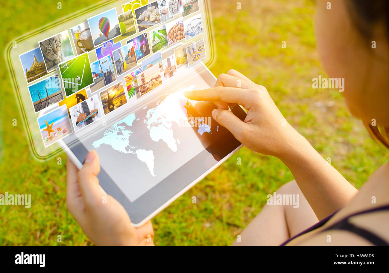 La mondialisation concept d'entreprise. businessman using digital tablet. Banque D'Images