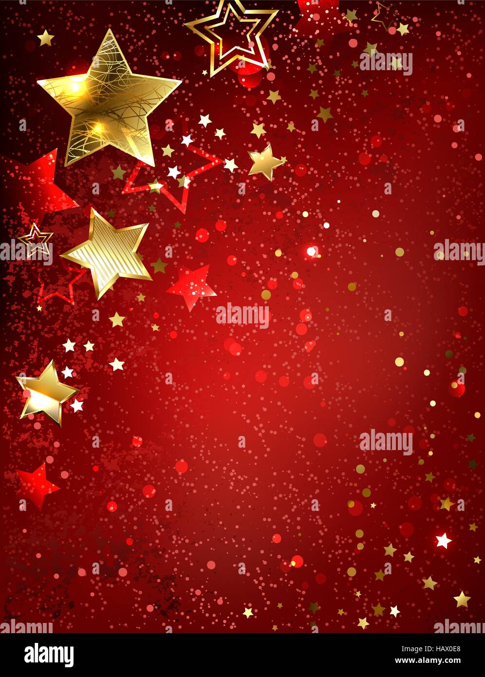 Étoiles d'or sur fond de texture rouge. Illustration de Vecteur