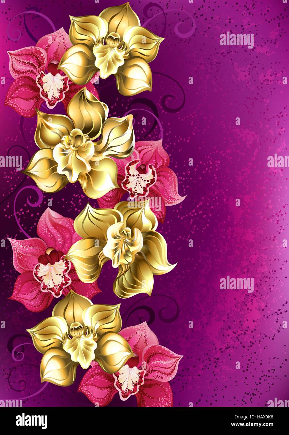Artistiquement peints en jaune et rose orchidée rose sur fond de texture. Conception d'orchidées. Floral design. Illustration de Vecteur