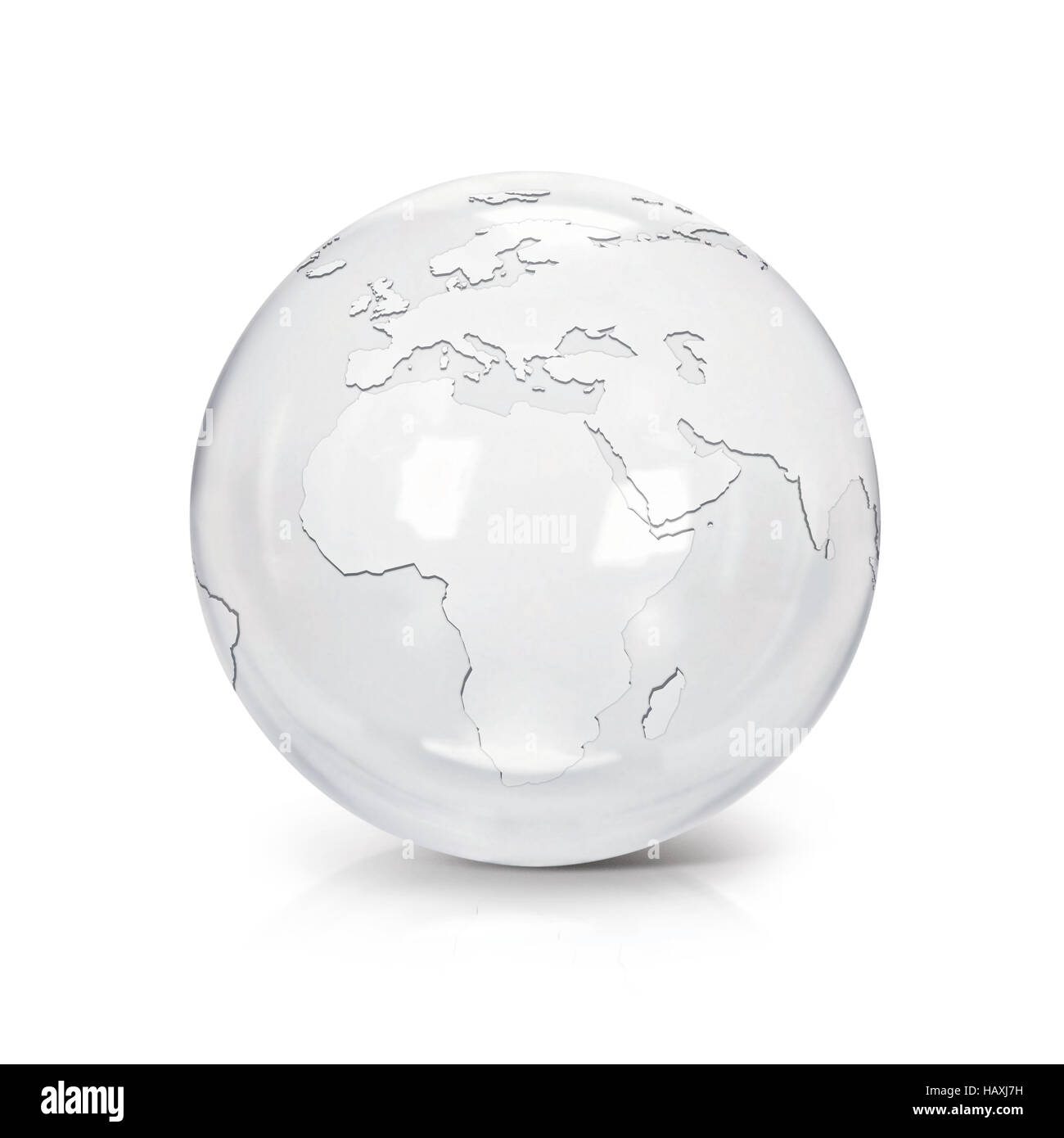 Globe en verre clair 3D illustration d'Europe et d'Afrique site sur fond blanc Banque D'Images