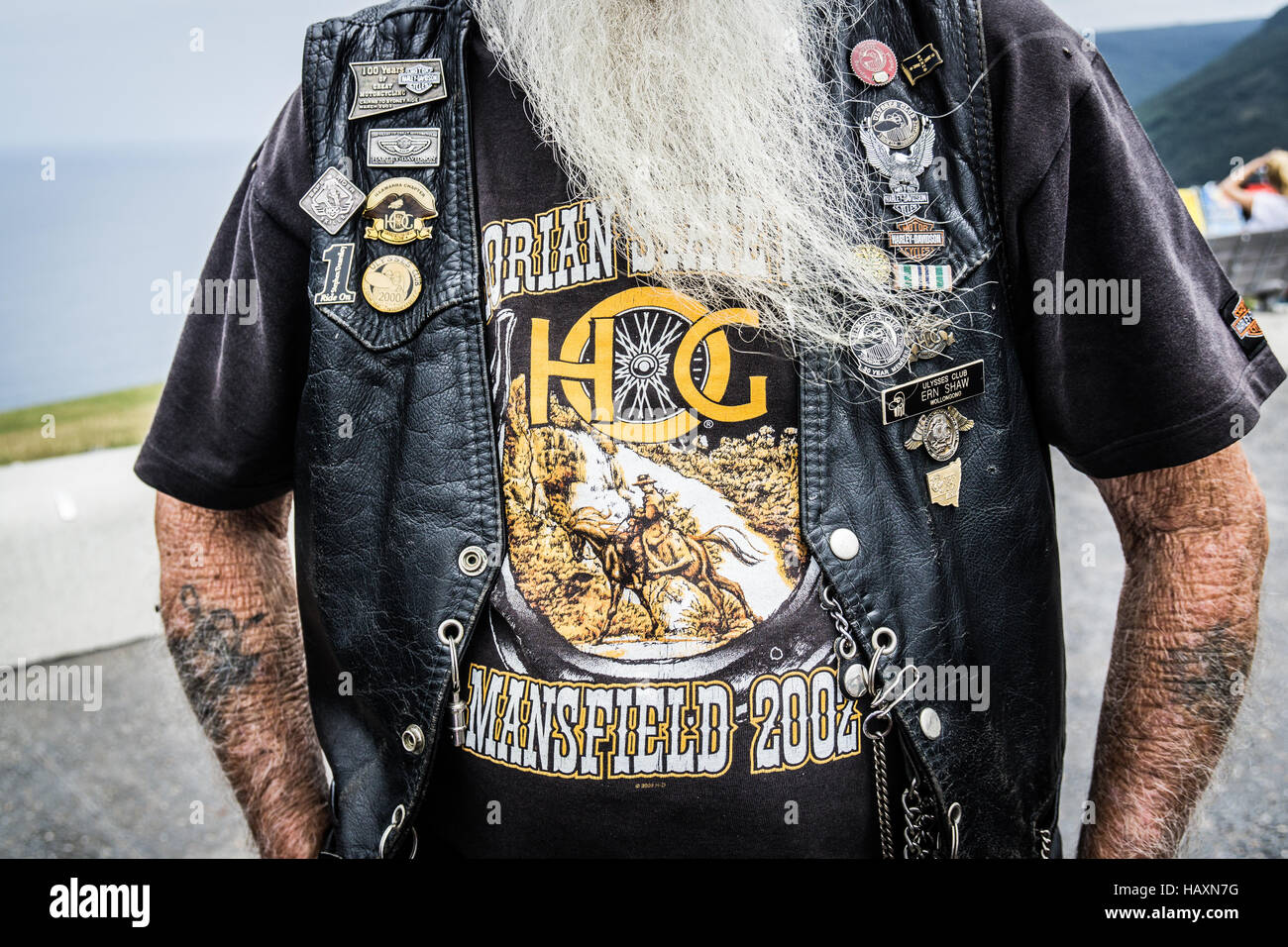 L'Australie une Harley Davidson rider. Cet homme avec une longue barbe était membre de la le Club Ulyssees Banque D'Images