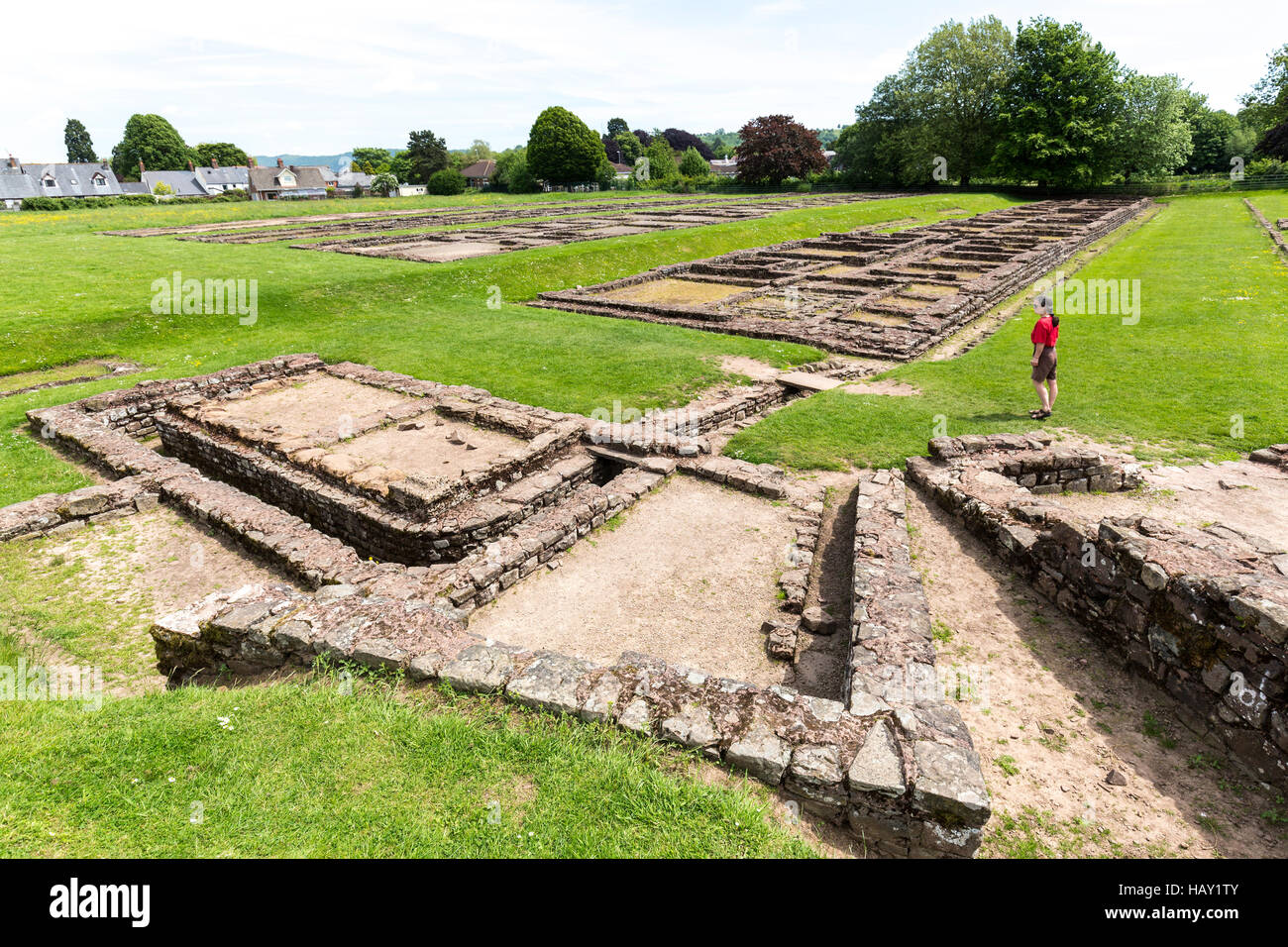 Personne à la caserne à demeure de Roman, Caerleon, Pays de Galles, Royaume-Uni Banque D'Images