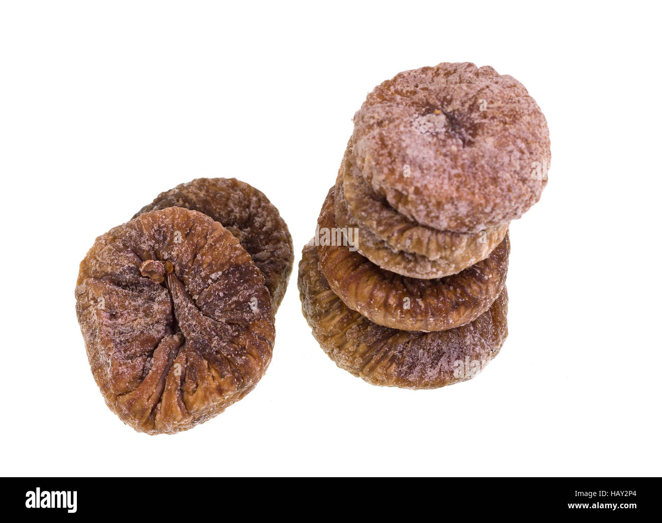 Les figues séchées isolé sur fond blanc. Figues poussent sur l'arbre Ficus (Ficus carica). Banque D'Images