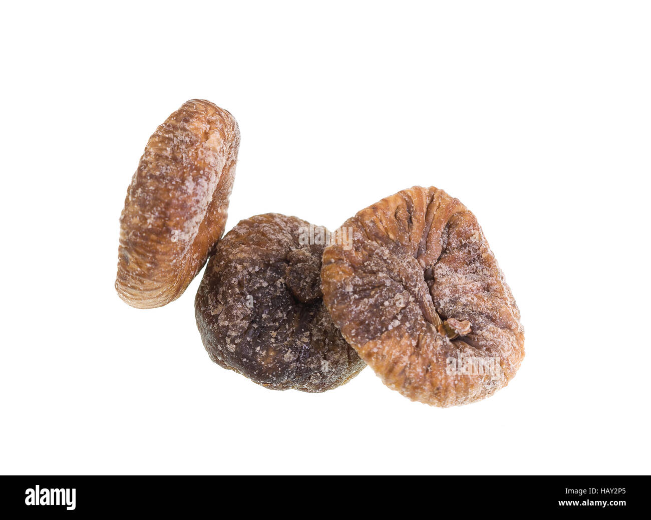 Les figues séchées isolé sur fond blanc. Figues poussent sur l'arbre Ficus (Ficus carica). Banque D'Images