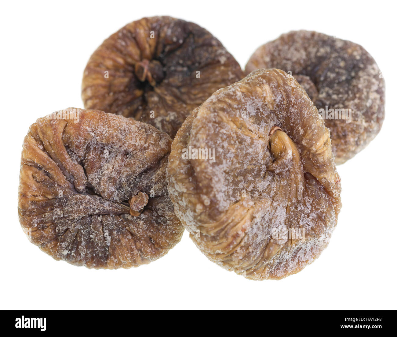 Les figues séchées isolé sur fond blanc. Figues poussent sur l'arbre Ficus (Ficus carica). Banque D'Images