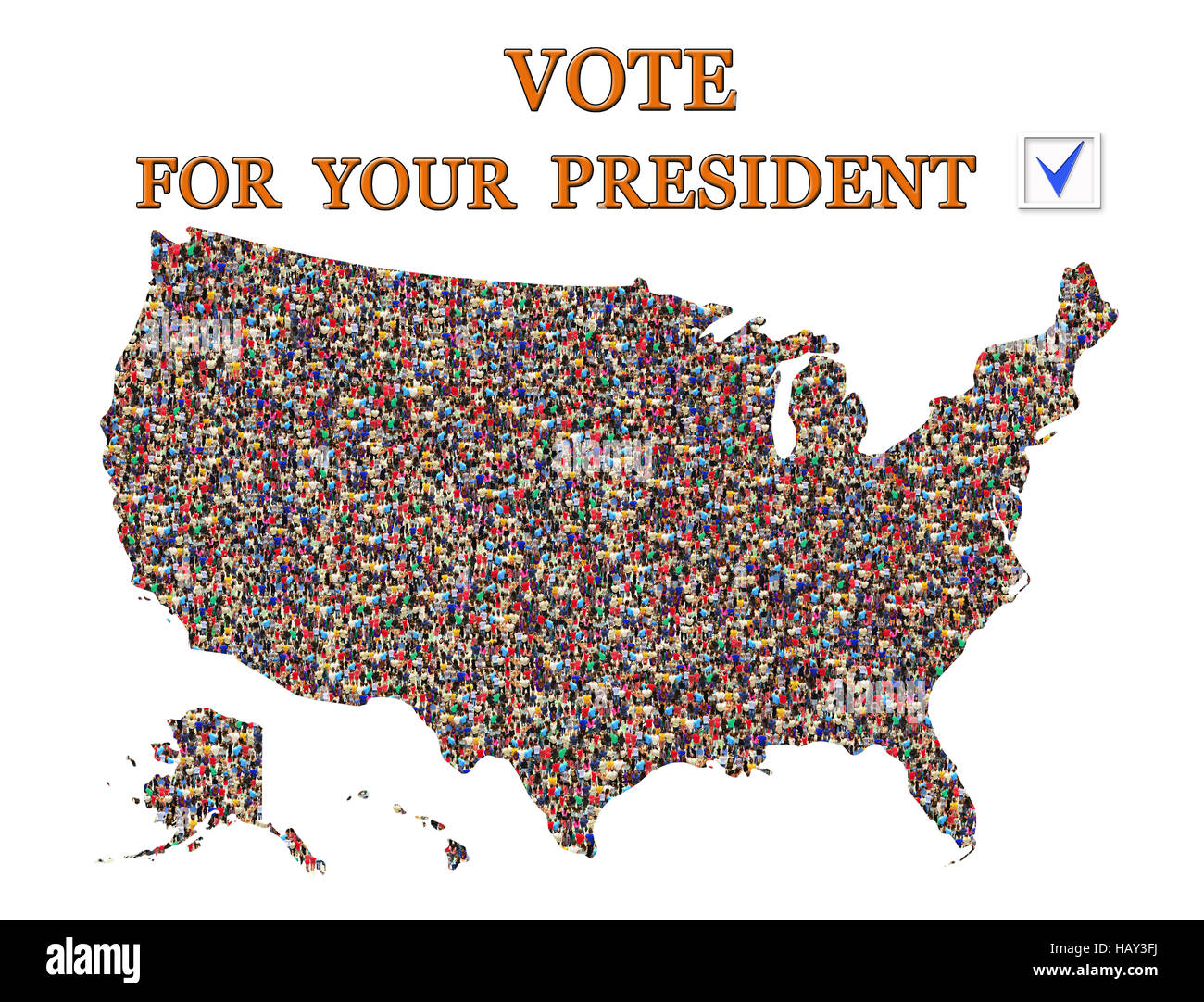 Slogan pour voter sur élections avec carte des USA Banque D'Images