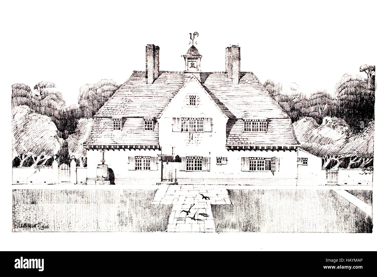 Maison Cheyne, Stanmore, par l'architecte J. Baillie Scott, de l'architecture illustration de 1911 Studio Magazine Banque D'Images