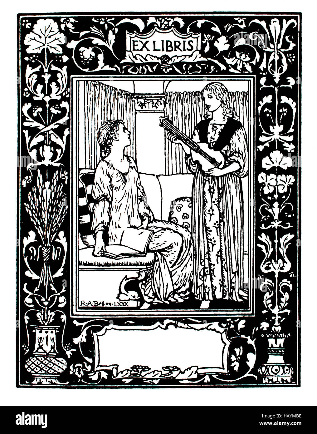 Ex-libris ex-libris bibliothèque vide par R Anning Bell, illustration de la ligne de 1911 Studio Magazine Banque D'Images