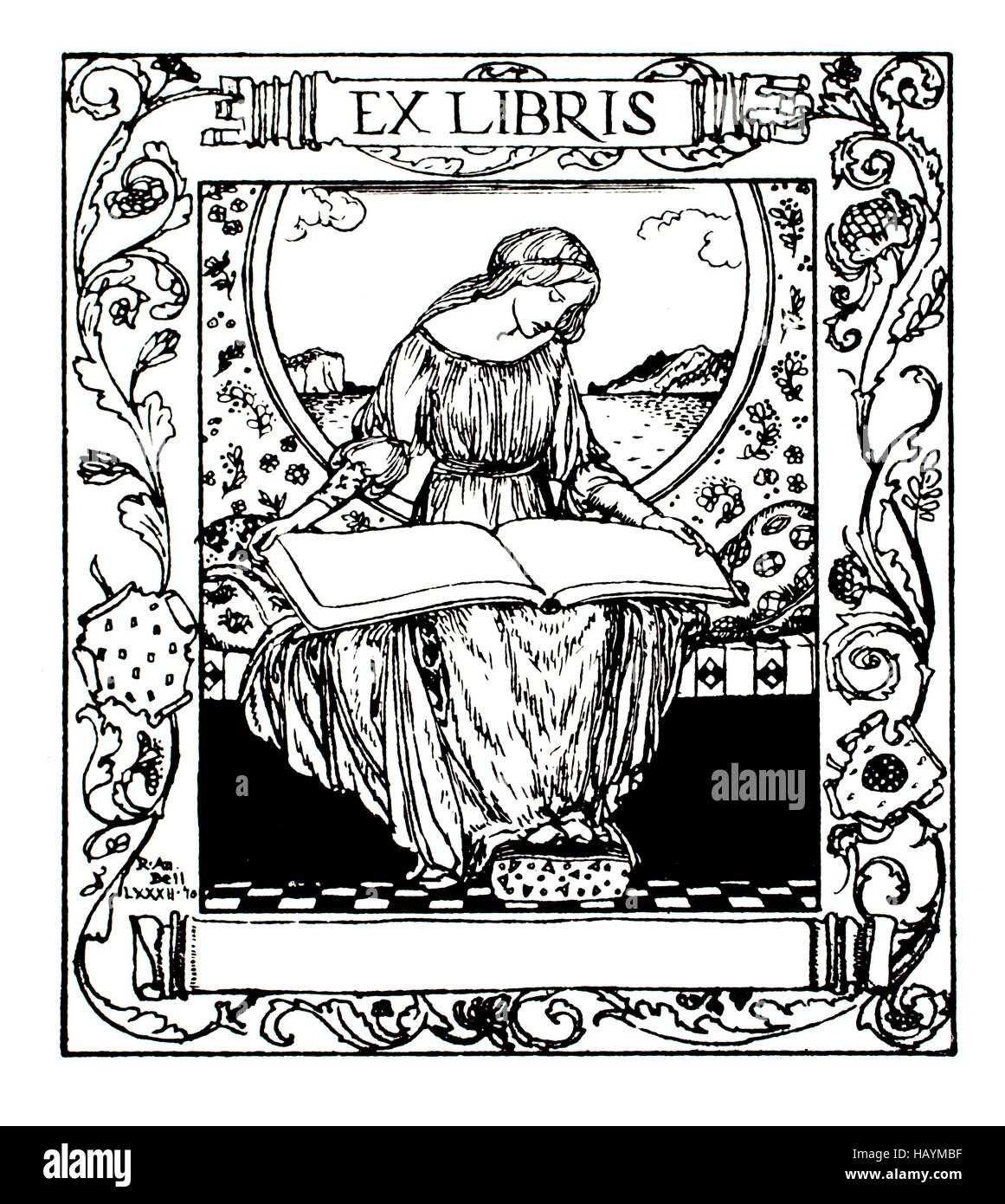 Ex-libris ex-libris bibliothèque vide par R Anning Bell, illustration de la ligne de 1911 Studio Magazine Banque D'Images