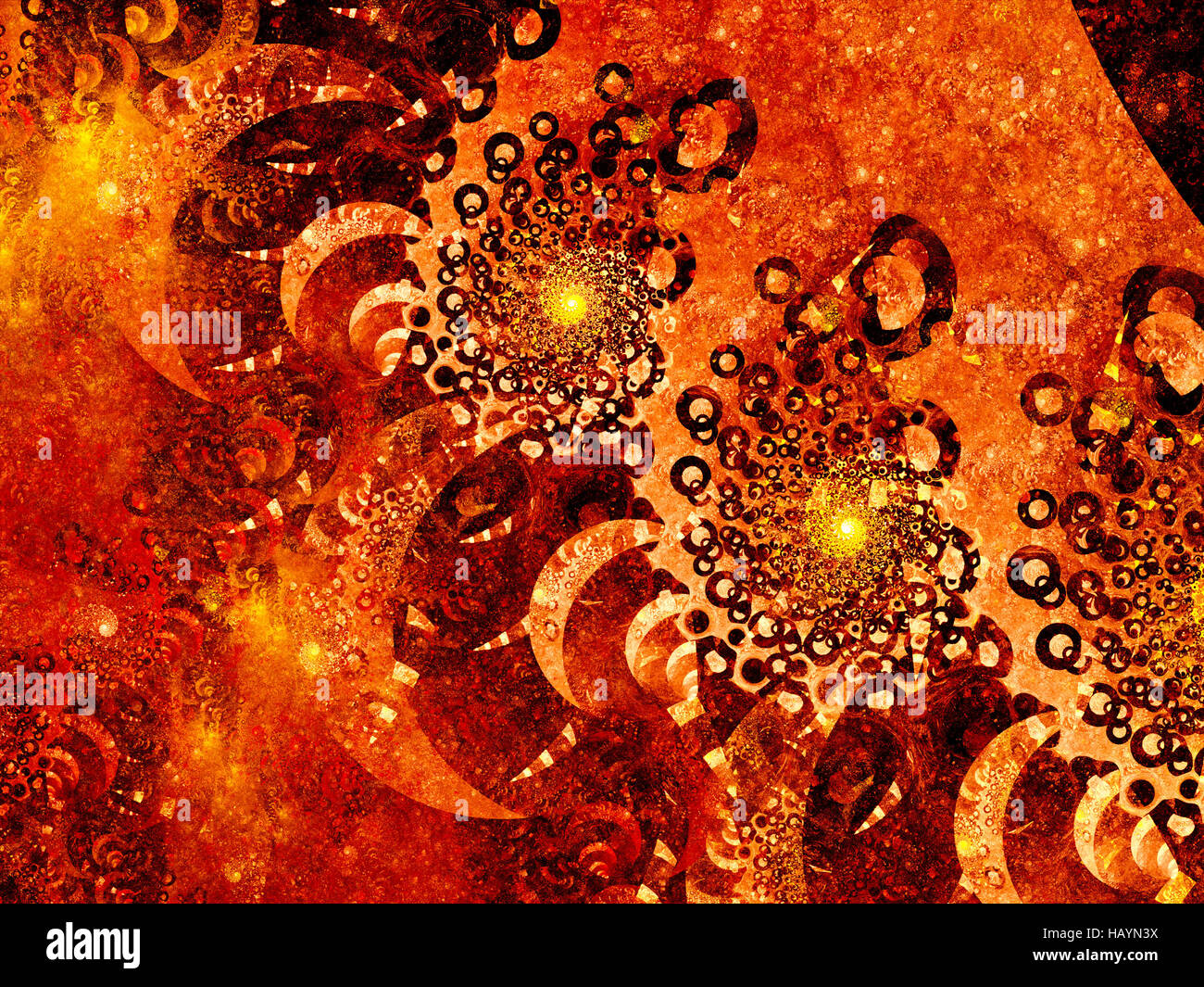 Fiery Nombre d'or spirales de Fibonacci fractal, générée par ordinateur résumé fond, 3D Rendering Banque D'Images