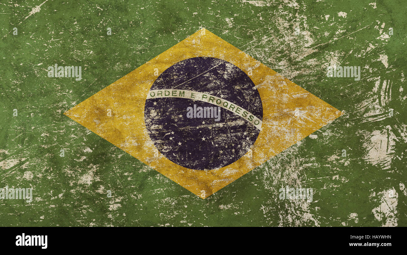 Old grunge vintage décolorée sale minable République fédérative du Brésil en difficulté l'arrière-plan du pavillon Banque D'Images
