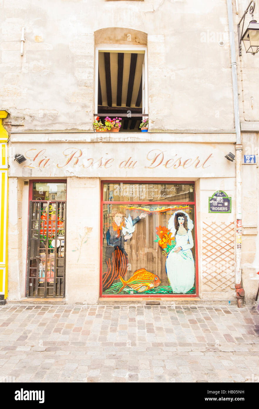 La rose du désert, le mariage boutique, rue des rosiers, le quartier du Marais Banque D'Images