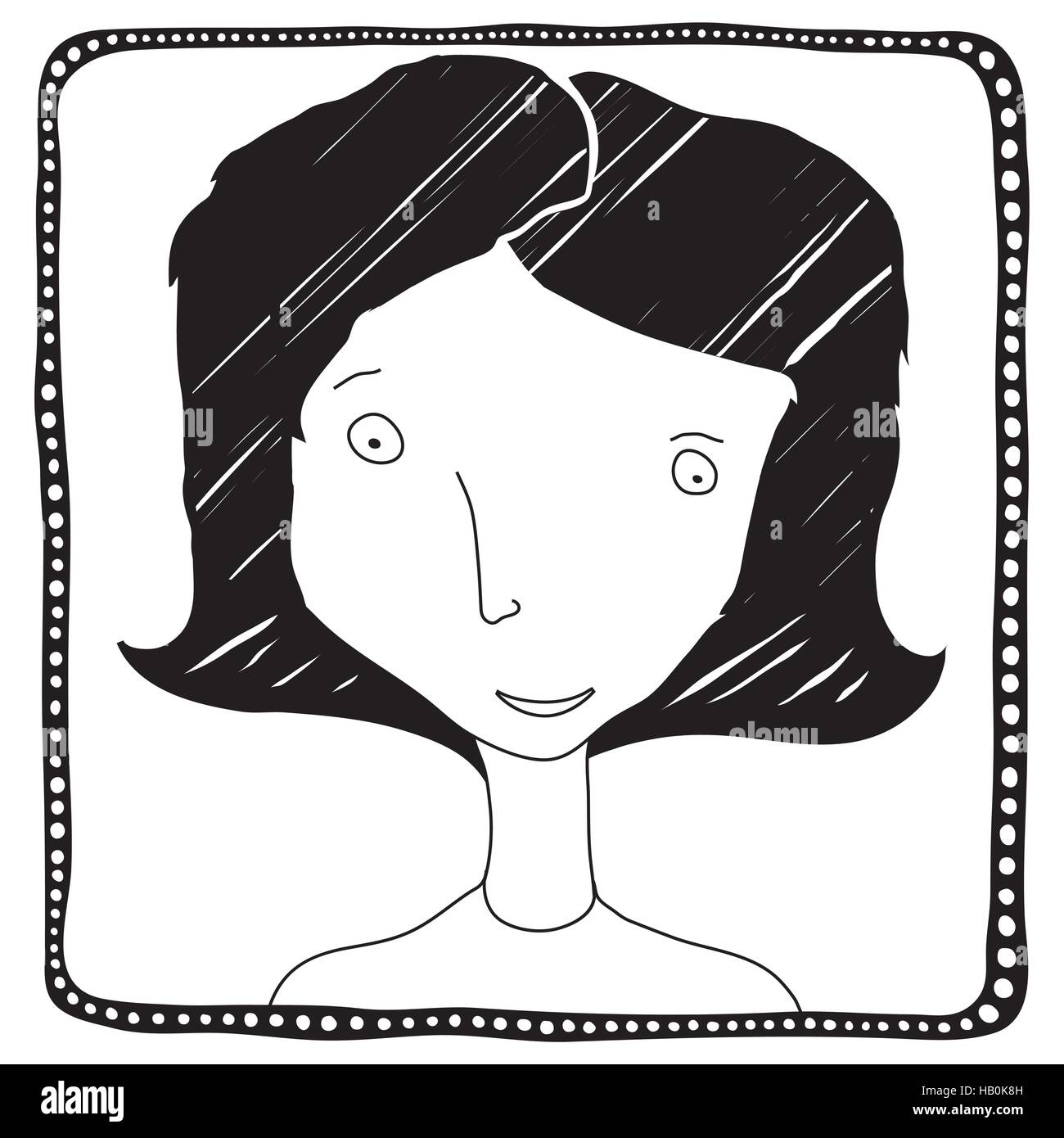 Woman hand drawn avatar isolé sur fond blanc, noir, fra Illustration de Vecteur