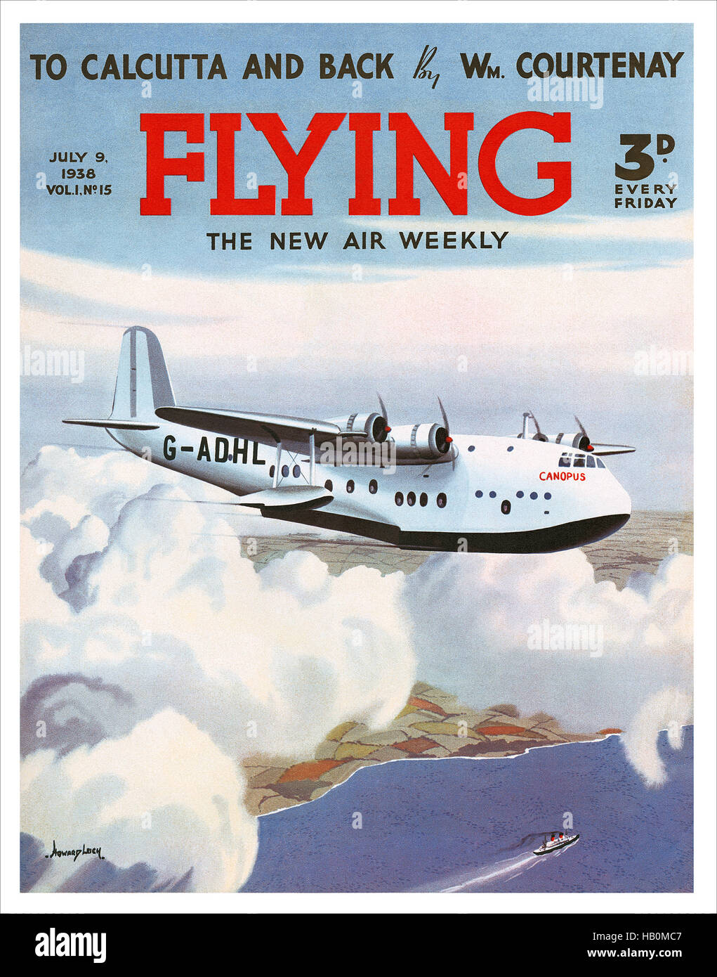 Couverture du magazine de vol pour le 9 juillet 1938 avec une illustration par Leigh Howard d'un Empire Court flying boat Banque D'Images