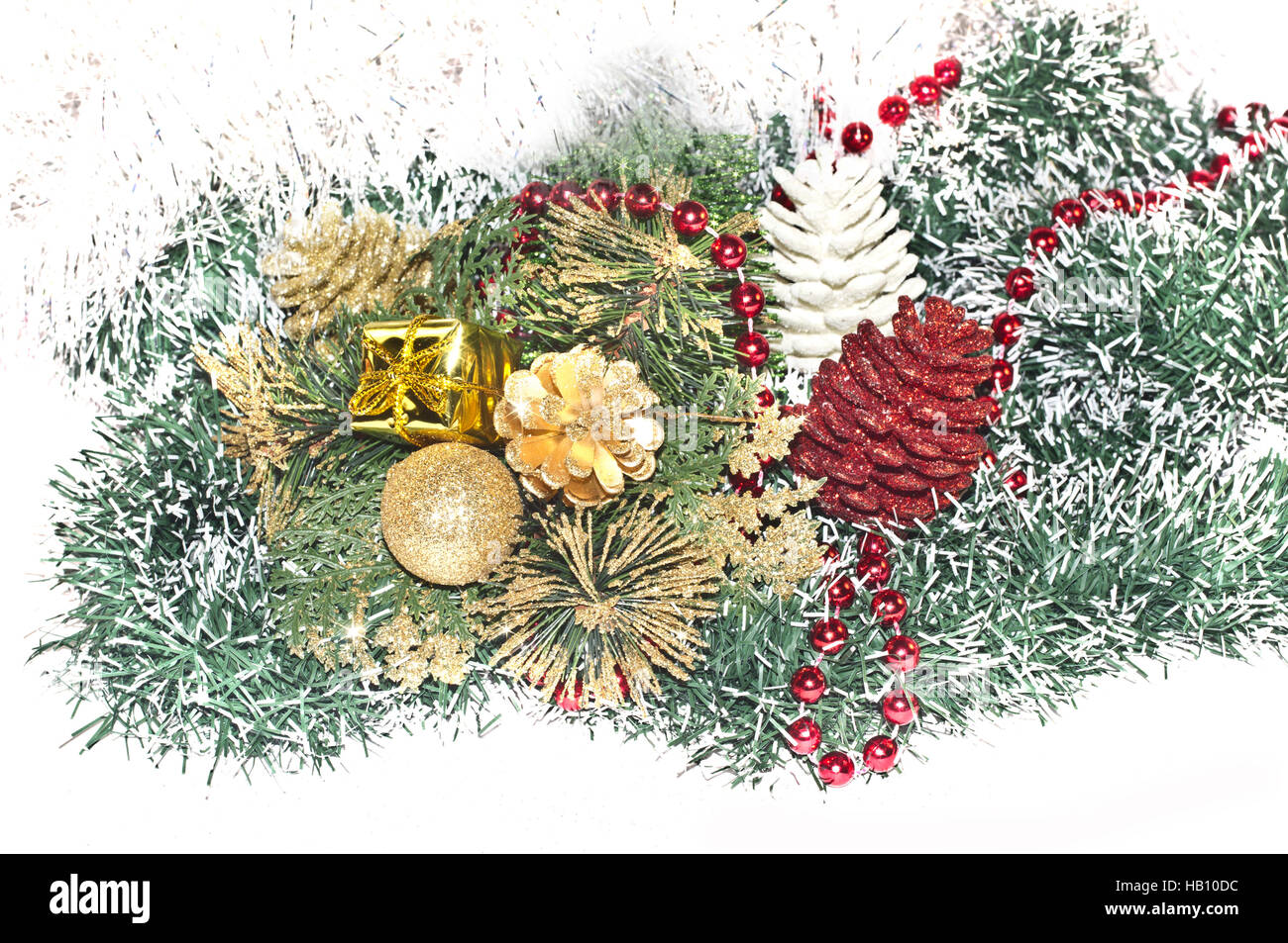 Décoration de Noël, Décorations, Golden, conel Green Garland, baubles Banque D'Images