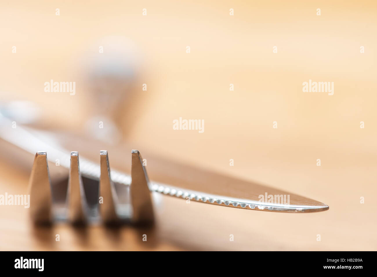 Un couteau et fourchette dans close up detail Banque D'Images