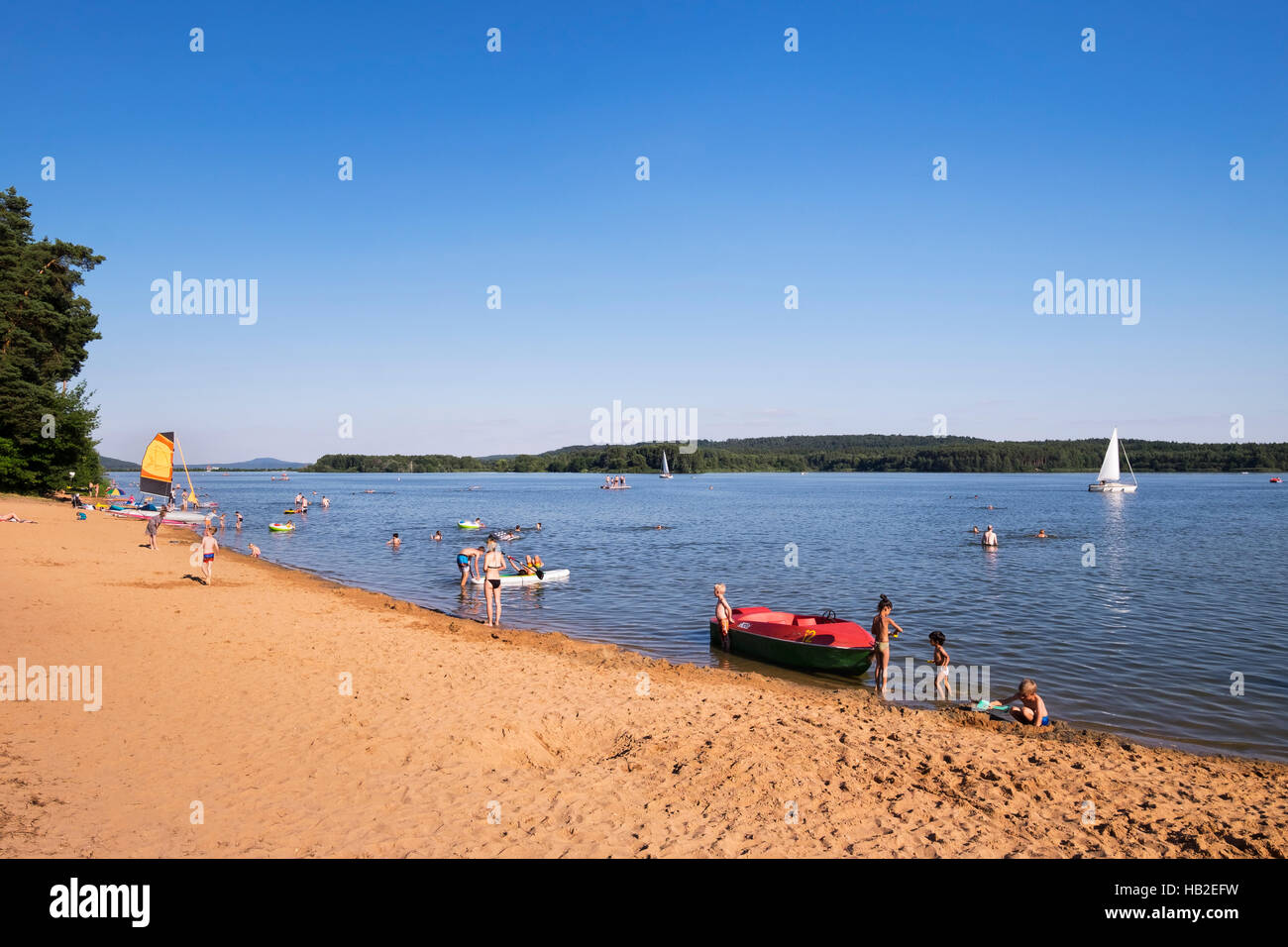 Plage de baignade, Kleiner Brombachsee bei Absberg, Lake District de Franconie, Middle Franconia, Franconia, Bavaria, Germany Banque D'Images