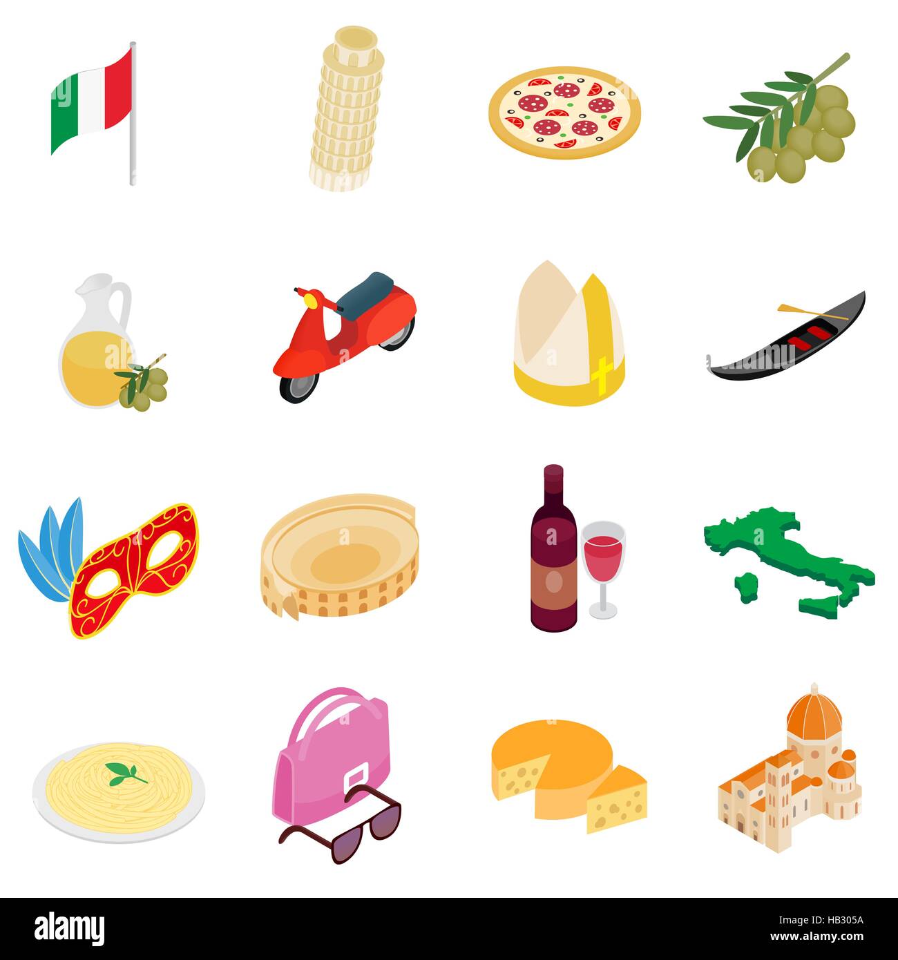 Icônes 3D isométrique de l'Italie Illustration de Vecteur