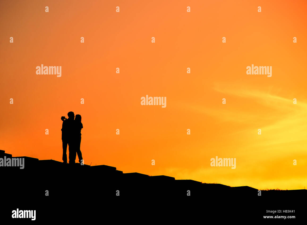 Couple, silhouette selfies Banque D'Images