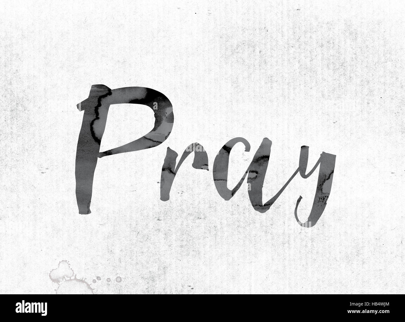 Le mot "prier" thème et concept sur aquarelle ou d'encre sur un papier blanc. Banque D'Images