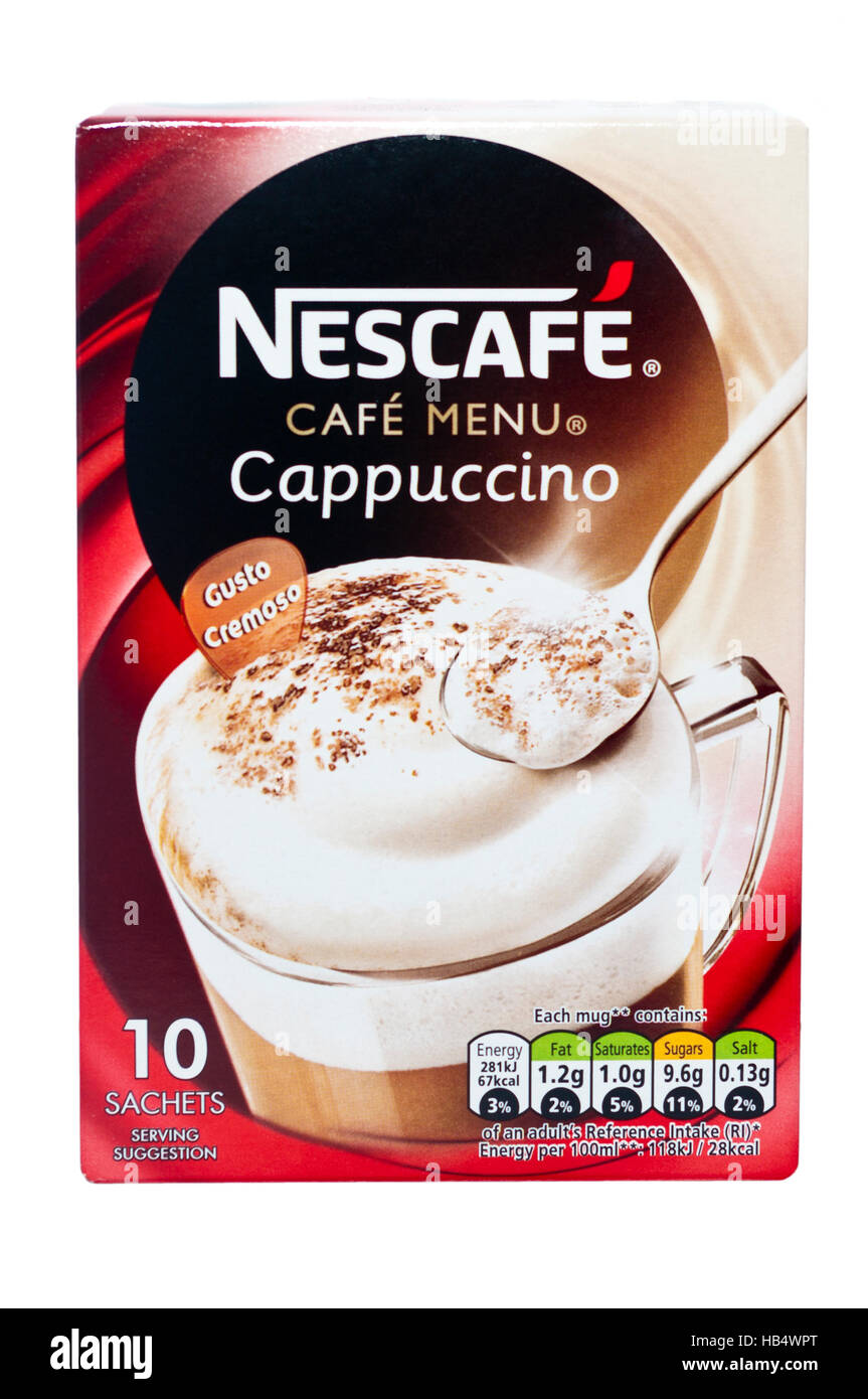 Fort de café Nescafé Café Menu Cappuccino Sachets Banque D'Images