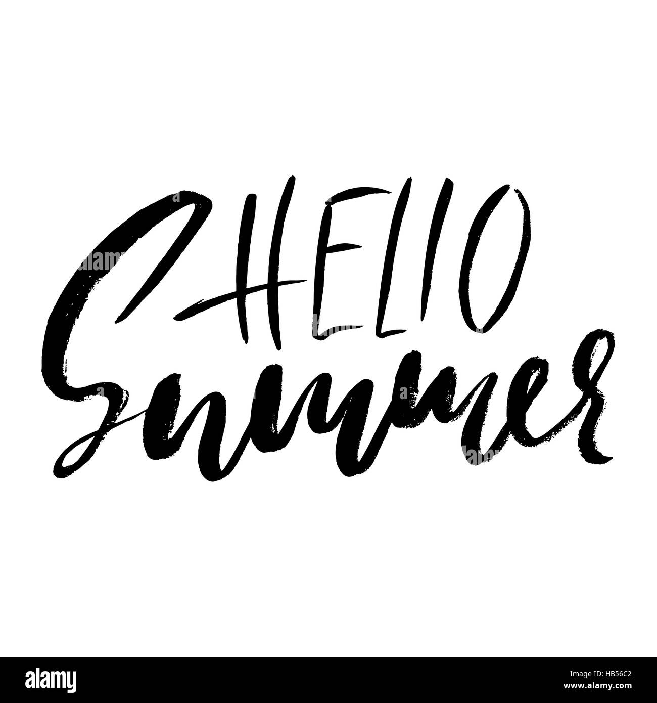 Hello summer lettrage dessiné à la main isolé sur fond blanc pour votre conception. Vector illustration Illustration de Vecteur