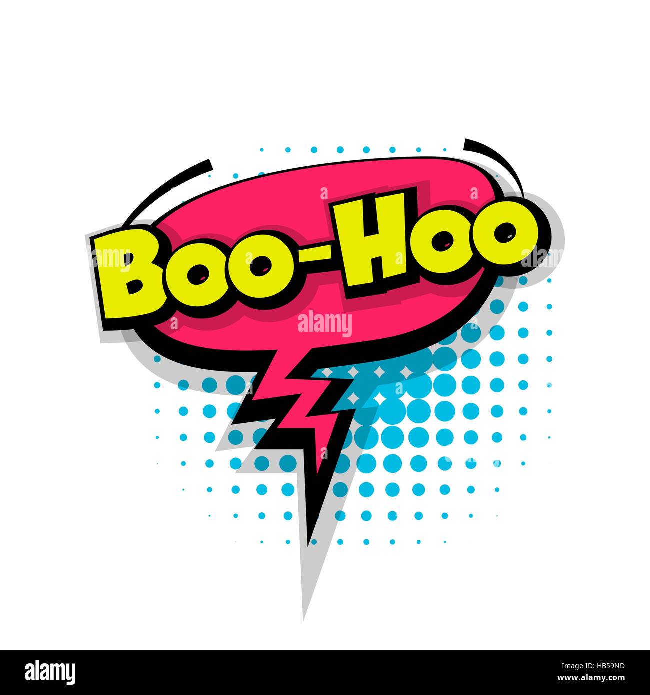 Boo Hoo de lettrage. Effets sonores texte comique style pop art vecteur. Bulle sonore phrase texte discours comique cartoon illustration sons expression ballon Illustration de Vecteur