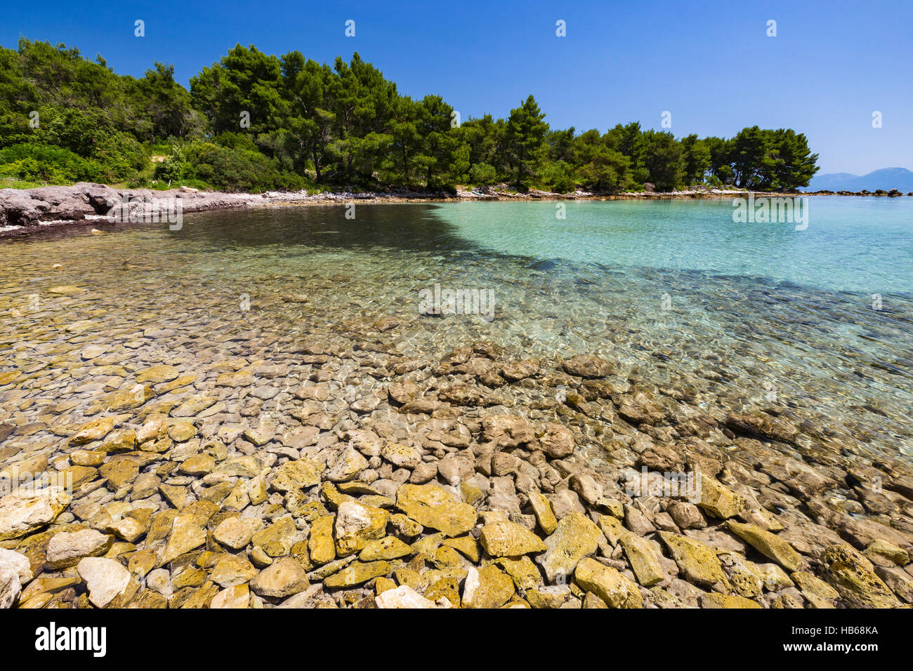 Eau de mer transparente, fonds marins rocheux. Île de Hvar, Croatie. Mer Adriatique. Europe. Banque D'Images