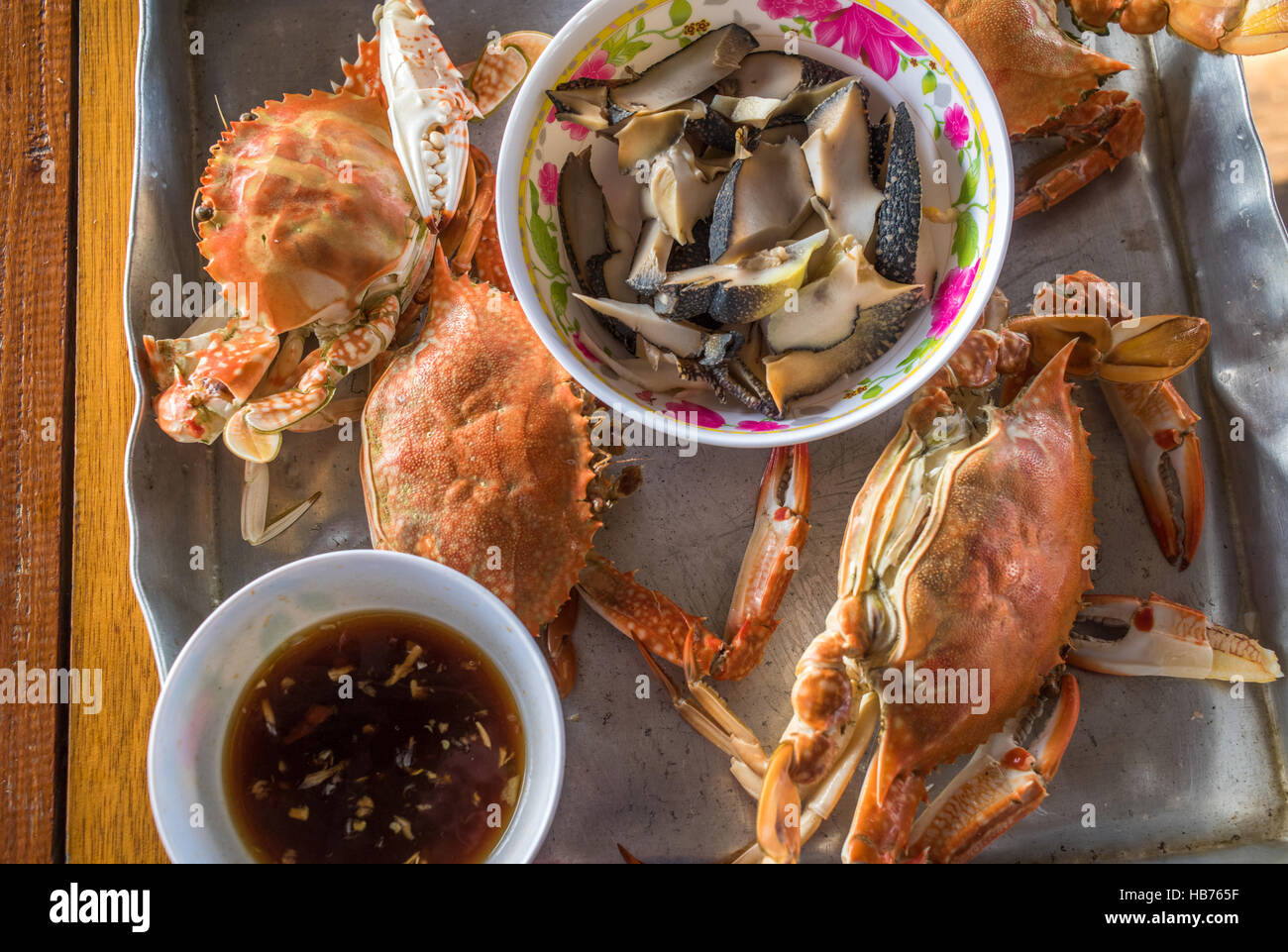 Crabe à la vapeur de style thaïlandais Banque D'Images