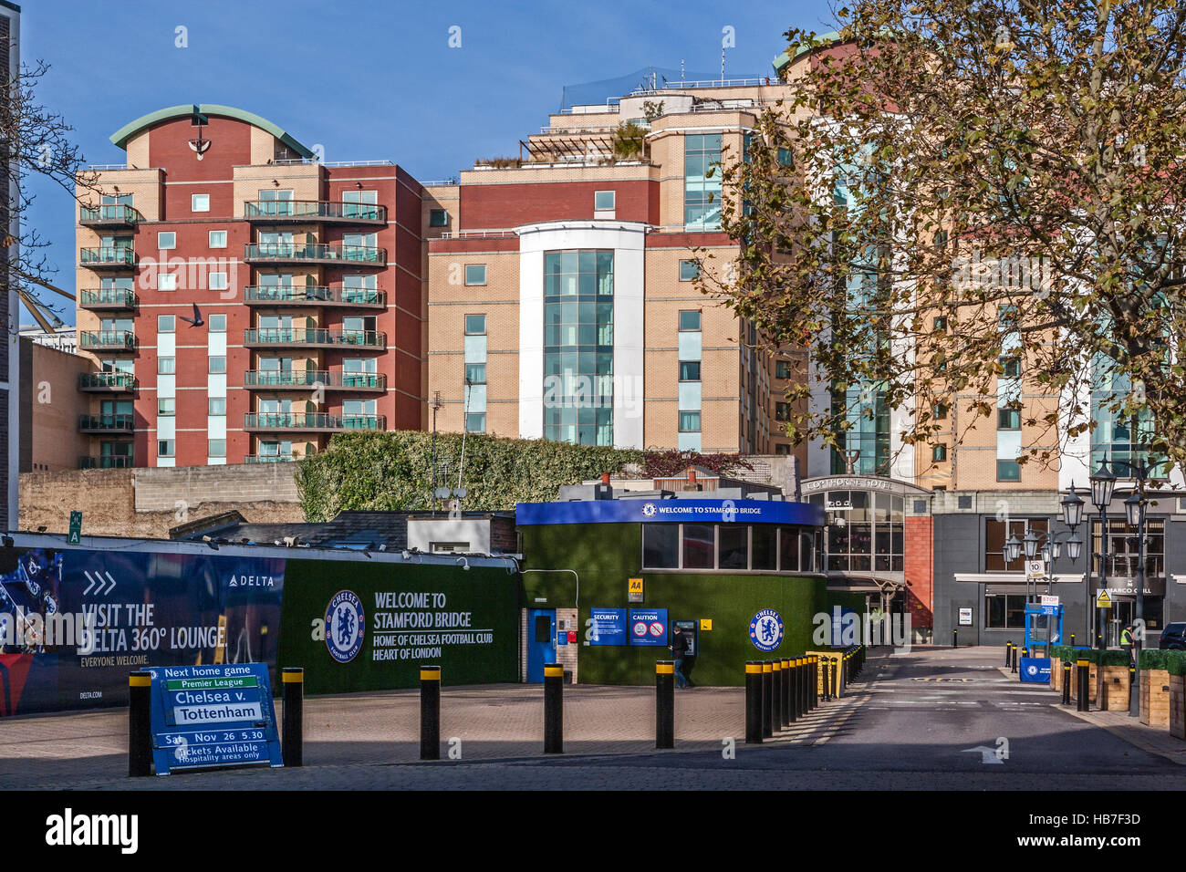 L'entrée du terrain de football de Stamford Bridge, Chelsea, Londres Banque D'Images
